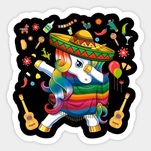 Dabbing Unicorn Wearing Mexican Sombrero Cinco De Mayo Lover Sticker